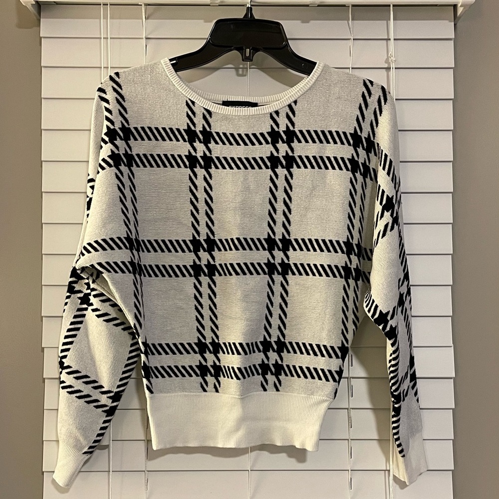 Express Women’s Black and White Pane Sweater